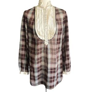 3.1 PHILLIP LIM-BROWN PLAID SEMI SHEER TOP OR MINI DRESS-SIZE 4